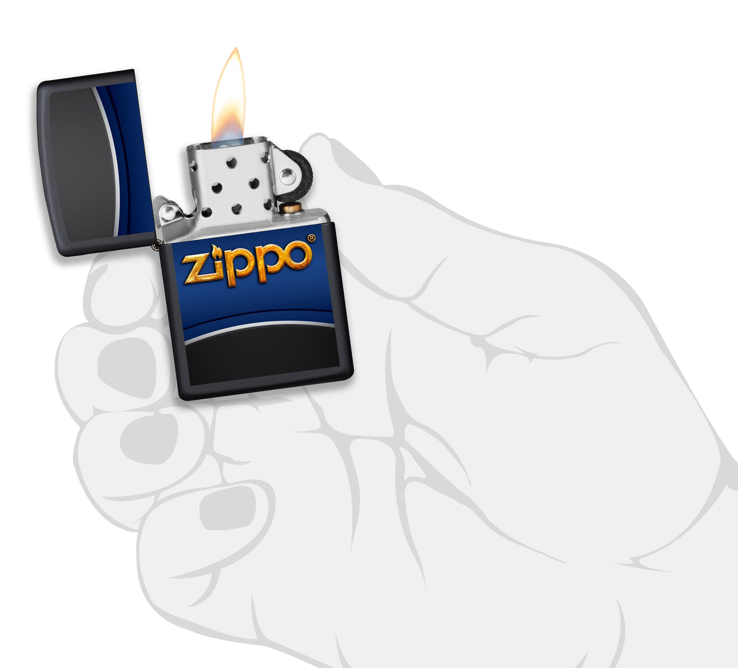 Briquet tempête Zippo Design dans une main pour représenter la taille du briquet