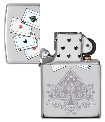 Vue de face du briquet tempête Zippo Aces Design éteint, sans flamme