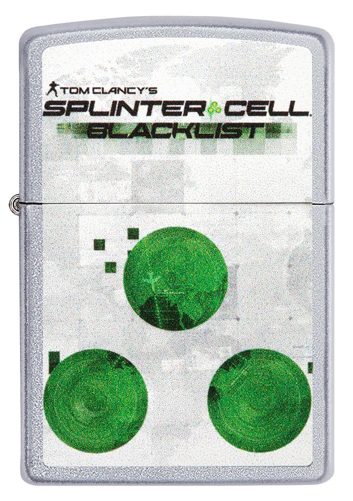 Frontansicht Zippo Feuerzeug Chrome gebürstet Tom Clancys Splinter Cell® mit Motiv